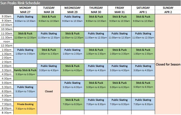 March 27 Rink Schedule