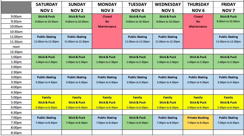 Nov 1 rink schedule