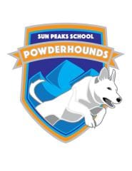 Sun Peaks School logo depicting a white hound leaping to the right